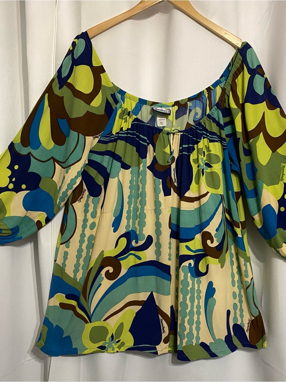 Manuhealii Women’s Multicolor Juliette Abstract Floral Blouse 3/4 Sleeve XL